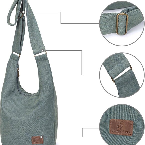 Women Hippie Canvas Crossbody Bag Large Capacity Shoulder Sling Handmade - Picture 3 of 6